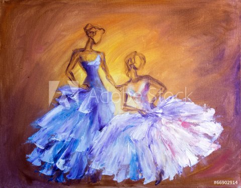 Two beautiful women at the ball. Oil painting. - 901142973