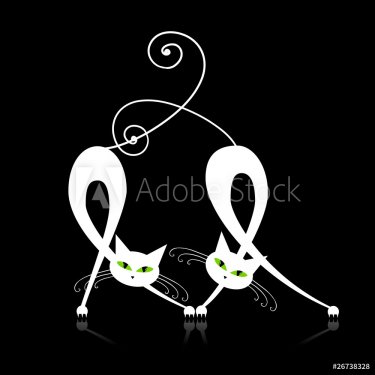 Two graceful white cats, silhouette for your design - 900459398