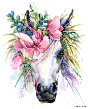 Unicorn watercolor illustration. - 901153609