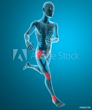 Uomo scheletro in corsa dolore ginocchio caviglia