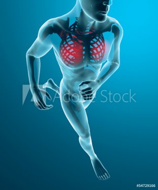 Uomo scheletro in corsa dolore torace respirazione
