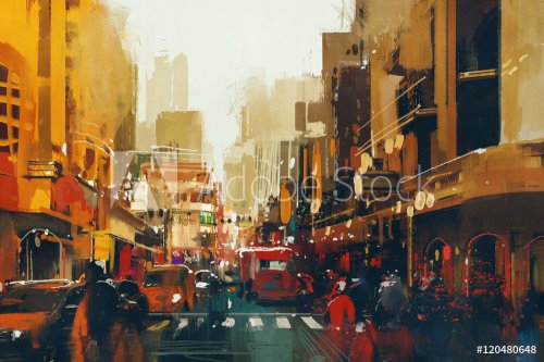 urban city street with grunge texture,illustration painting