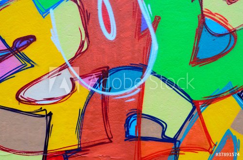 Urban graffiti wall in primary colors.