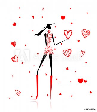 Valentine day. Girl with big red heart - 900459234