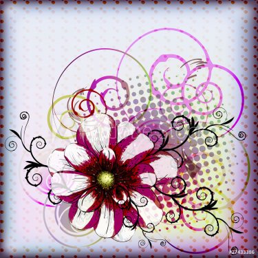 vector background with a colored flower and  curls - 900511248