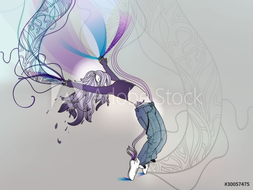 vector  background with a young  dancing girl - 900511208
