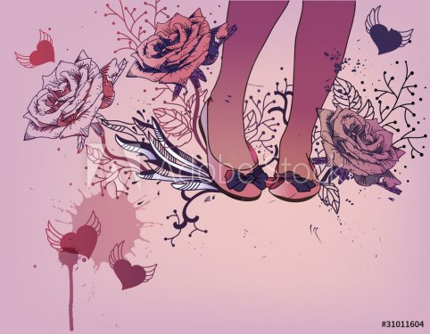 vector  background with  trendy ballets and blooming roses - 900511213
