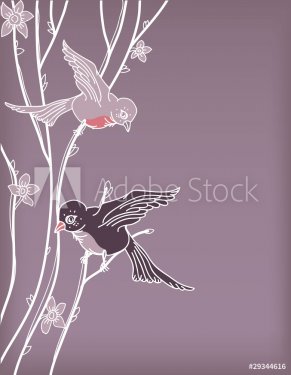 vector birds sitting on a blooming tree - 900511236