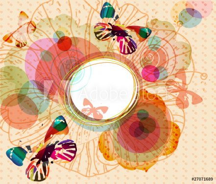 vector frame with  bright butterflies and flowers