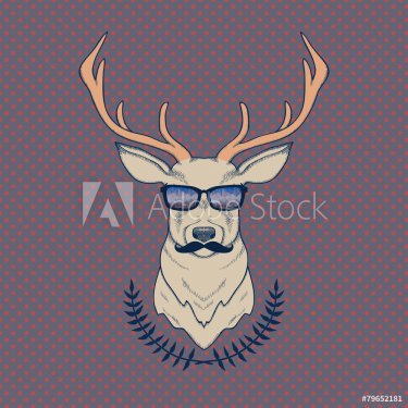 Vector hand drawn colorful illustration of hipster deer
