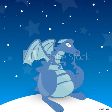 Vector illustration of a blue dragon at night