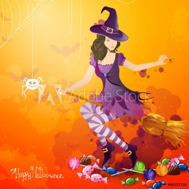 Vector Illustration of a Halloween Background with Witch