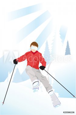 Vector illustration of a skier skiing in the mountain - 900461438