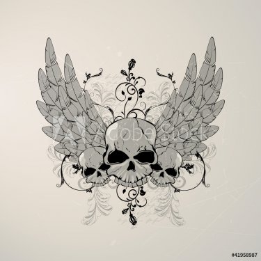 Vector illustration of a vintage skull with wings - 900954392