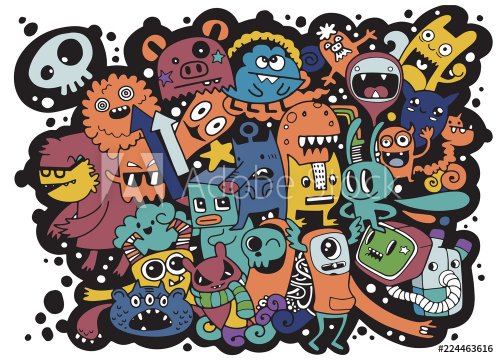 Vector illustration of Doodle cute Monster background ,Hand draw
