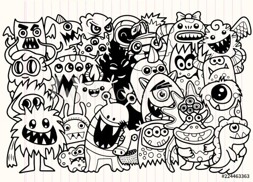 Vector illustration of Doodle cute Monster background ,Hand drawing Doodle - 901151966