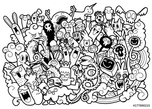 Vector illustration of Doodle cute Monster background ,Hand drawing Doodle - 901151967