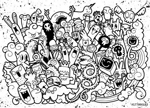 Vector illustration of Doodle cute Monster background ,Hand drawing Doodle - 901151974