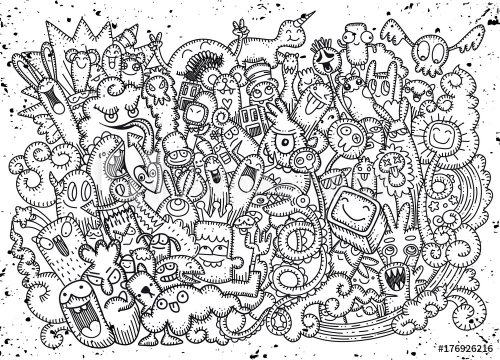 Vector illustration of Doodle ugly
 Monster background ,Hand drawing Doodle
