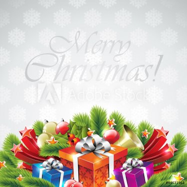 Vector illustration on a Christmas theme with gift box and shiny - 900660490