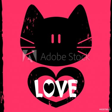 Vector love card with kitty face and heart