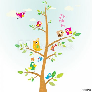 Vector lovely Birds on branch - 901145432