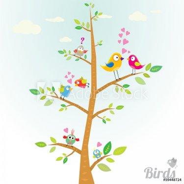 Vector lovely Birds on branch