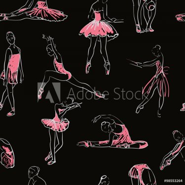 vector sketch of girls ballerina seamless pattern - 901149407