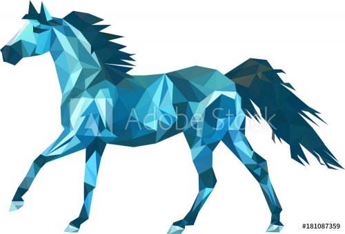 Vector triangle horse. Abstract horse of geometric shapes. Sign of the blue h... - 901154228