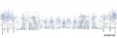 Vector winter scene with  forest background isolated on white.