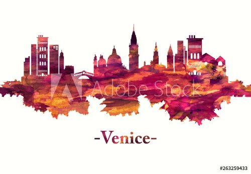 Venice Italy skyline in red