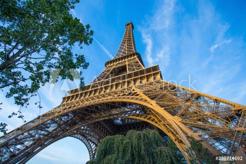 View of Eiffel Tower in a sunny in Paris, France - 901154003