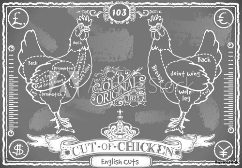 Vintage Blackboard of English Cut of Chicken - 901143866