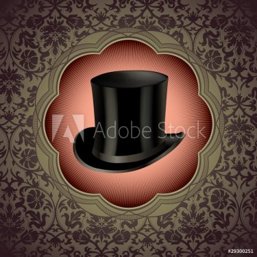 Vintage floral background with top hat. - 901142287