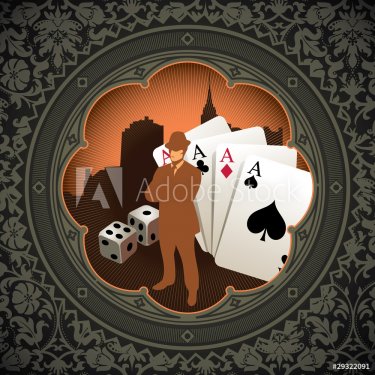 Vintage gambling background with floral decoration. - 901142280