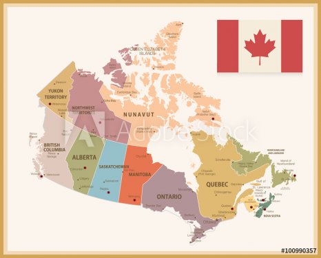 Vintage Map of Canada with flag - 901149092
