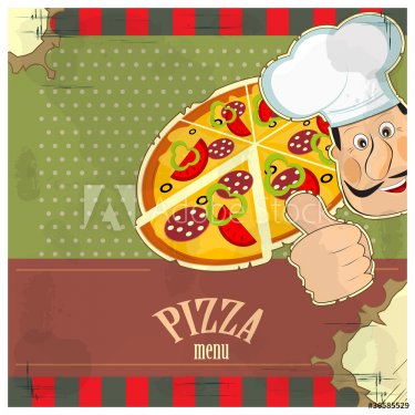 vintage menu - chef and a pizza  on grunge background - 900585689