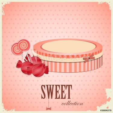 vintage postcard - sweet candy on pink background - 900587064
