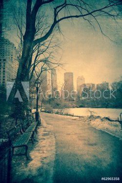 Vintage toned view of Central Park, NYC on winter day - 901142736