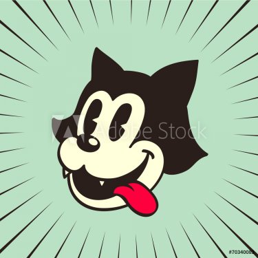 vintage toons: retro cartoon character cat smiling tongue out - 901143498