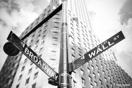 Wall Street and Broadway sign in Manhattan, New York, USA - 901151014