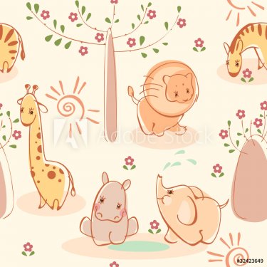 Wallpaper with zebras, giraffes, elephants, lions, hippos. - 900949363