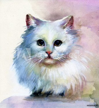 Watercolor Animal Collection: White Cat - 901146336