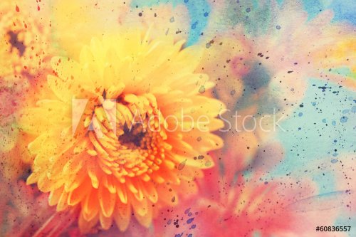 watercolor artwork with beautiful yellow aster - 901143052