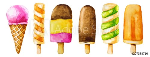 Watercolor clip art set with colorful icecream - 901153472