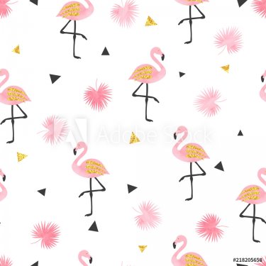 Watercolor Flamingo seamless pattern. Vector background with flamingos for wa... - 901151548