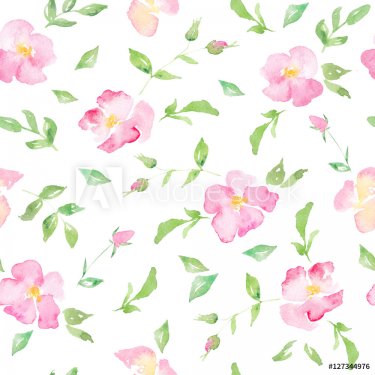 Watercolor floral background with pink wild roses