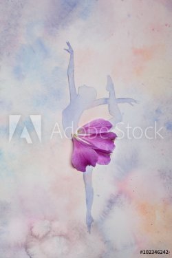 watercolor illustration silhouette of a ballet dancer - 901149455