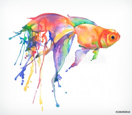 Watercolor painting, goldfish, vector illustration, isolated on a white backg... - 901147719