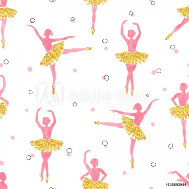 Watercolor seamless ballerinas pattern. Vector illustration. 